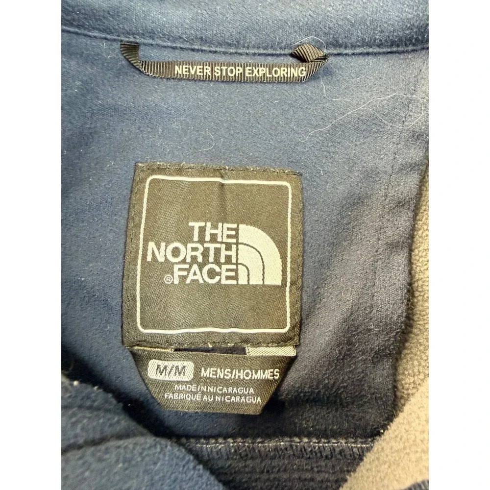 The North Face Mens M Blue Grey Softshell Jacket Full Zip Hiking Workwear Staine